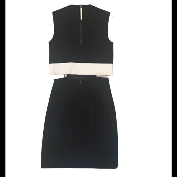 Helmut Lang Sleeveless Wool Leather Trim Flex Suit Black White Size 0 - Picture 8 of 13